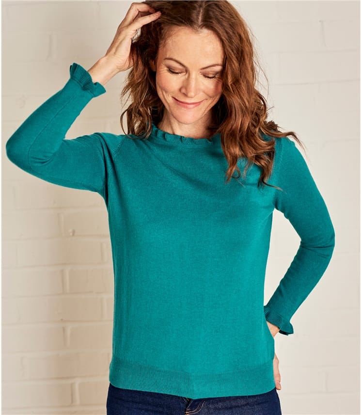 Jade | Womens Frill Neck Long Sleeve Jumper | WoolOvers UK