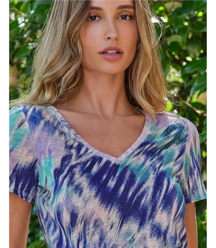Linen V Neck Short Sleeve T-Shirt