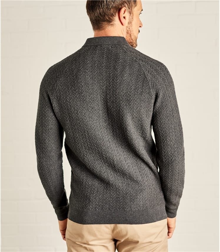 Anthracite | Pull col polo à maille texturée - Homme ...
