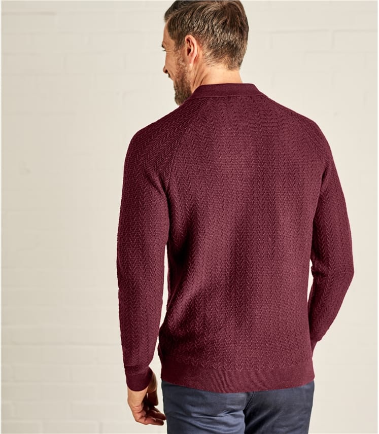 Plum | Mens Textured Stitch Polo Shirt | WoolOvers UK
