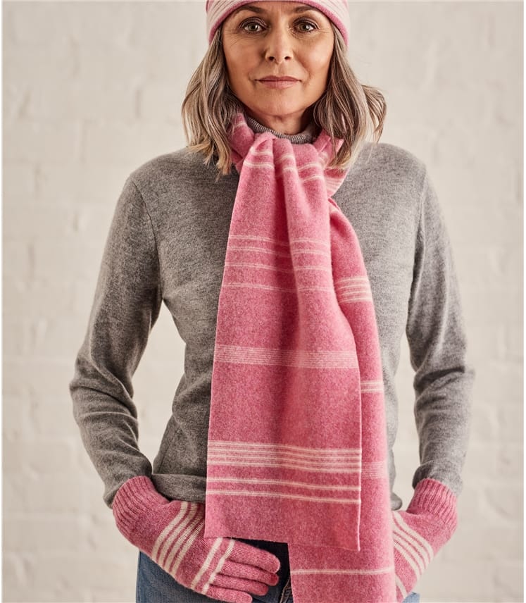 Pink Womens Two Colour Stripe Scarf WoolOvers UK