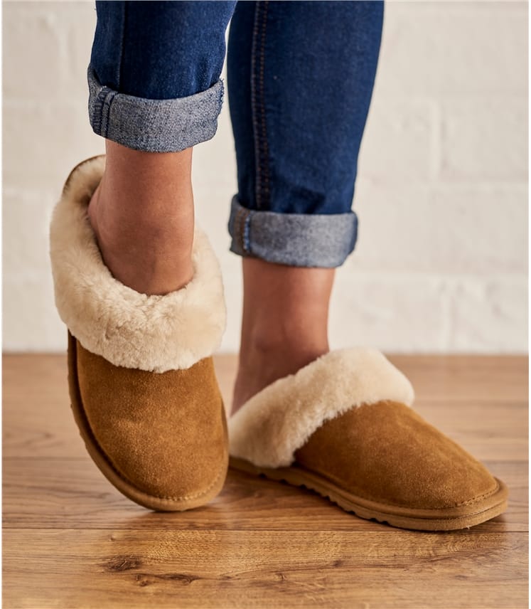 Chestnut | Womens Sheepskin Mule Slipper | WoolOvers UK