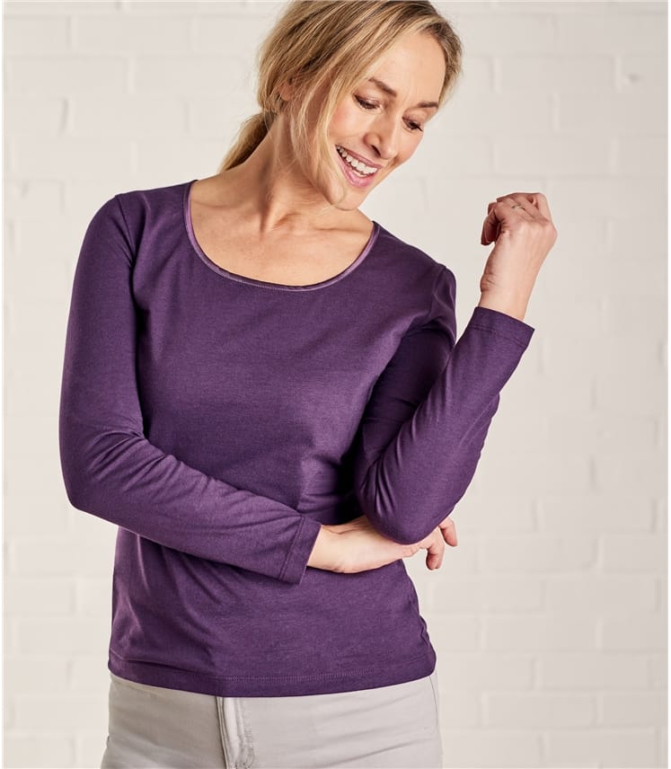 Blueberry Womens Long Sleeve Scoop Neck Top Woolovers Uk