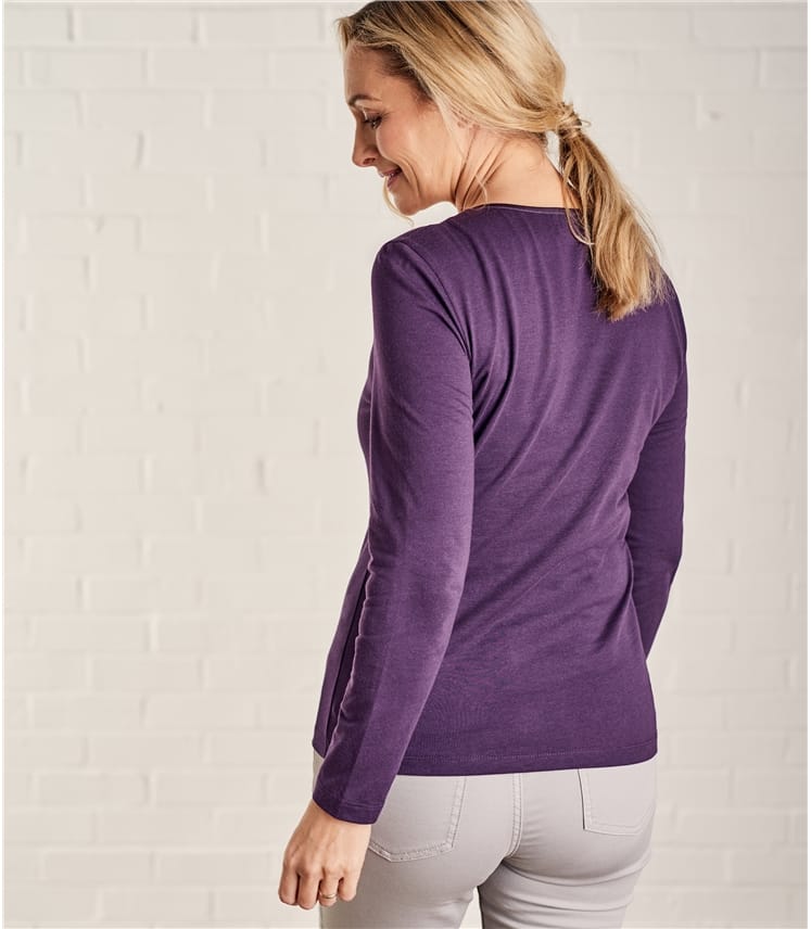 Blueberry Womens Long Sleeve Scoop Neck Top Woolovers Uk