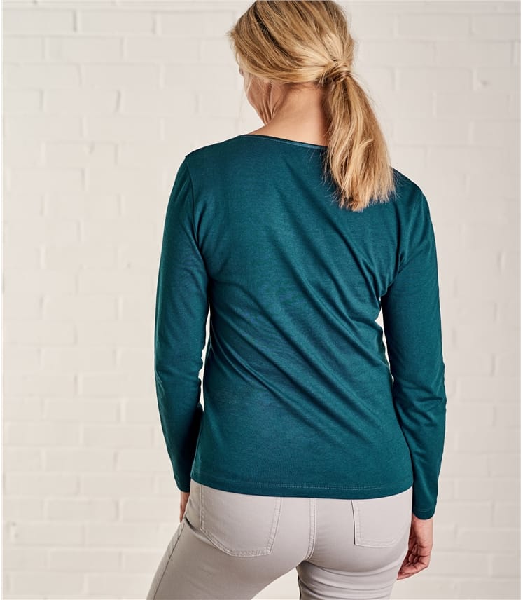 Dark Teal Womens Long Sleeve Scoop Neck Top Woolovers Uk