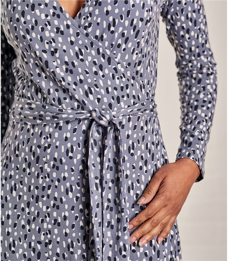 Blurred Spot Print 95% Viscose 5% Elastane | Womens Jersey Wrap Dress
