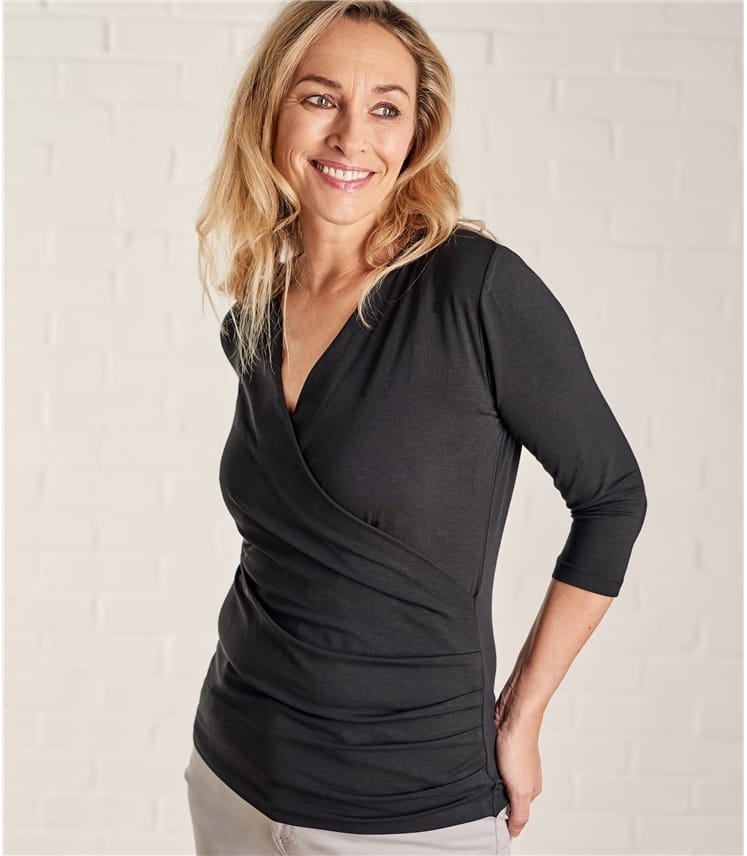 Black Womens Fixed Wrap Top Woolovers Us