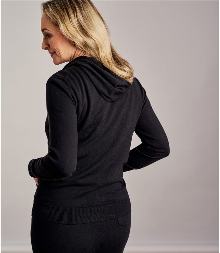 Black | Womens Cashmere & Cotton Zip Through Hoodie | WoolOvers UK