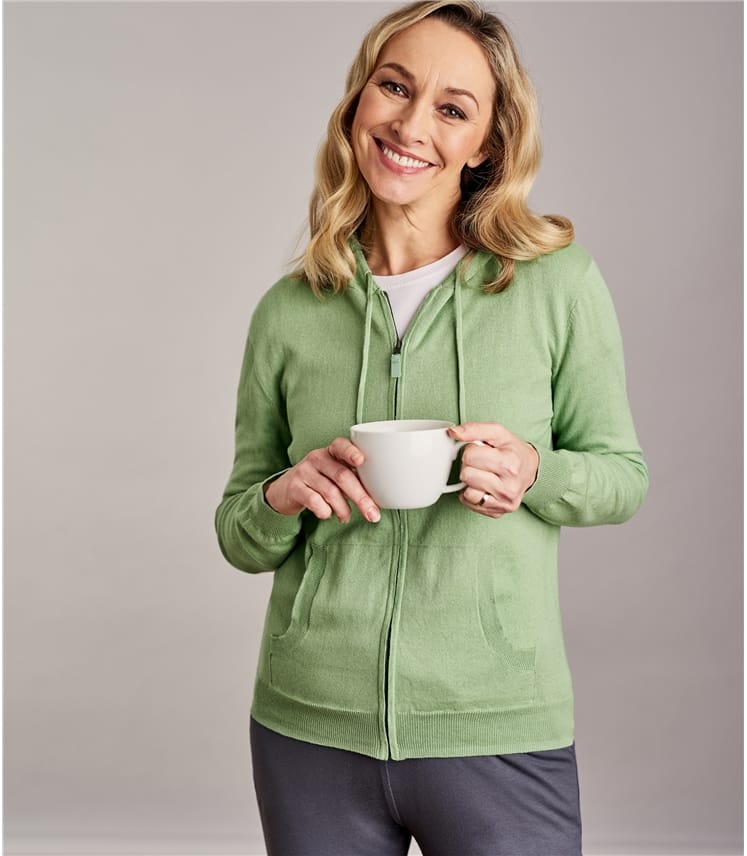 Parakeet Womens Cashmere & Cotton Zip Through Hoodie WoolOvers UK