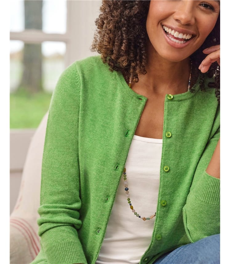 Strickjacke mit Rundhalsausschnitt aus Merino- und Kaschmirwolle für Damen