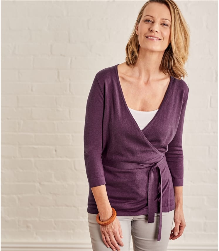 Aubergine | Womens Cotton & Silk Wrap Top | WoolOvers AU