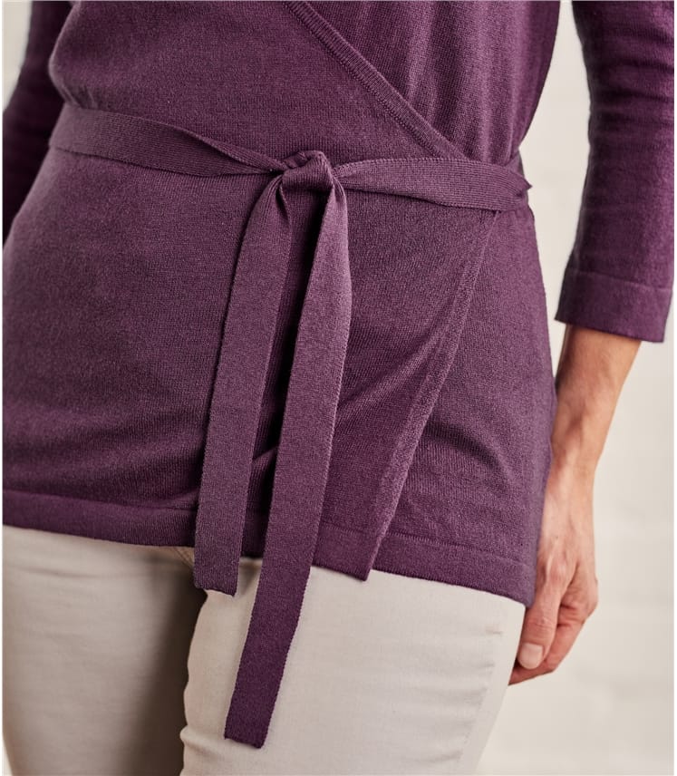 Aubergine Womens Cotton & Silk Wrap Top WoolOvers UK