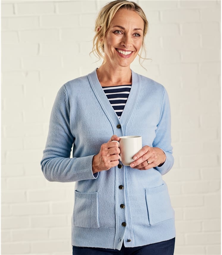 Pale Blue | Womens Lambswool V Neck Cardigan | WoolOvers AU