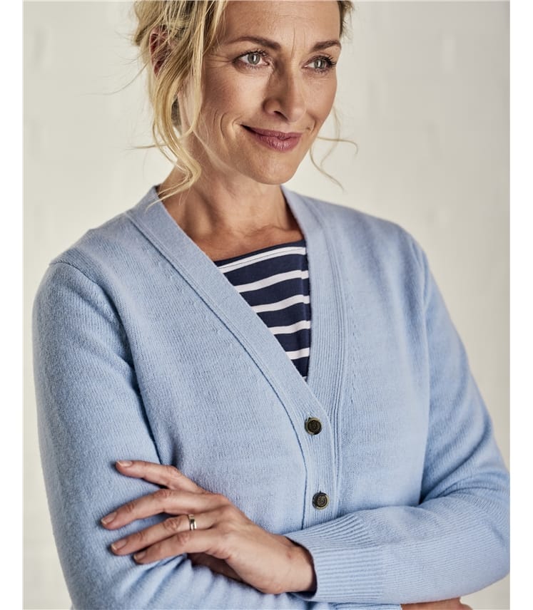 Pale Blue Womens Lambswool V Neck Cardigan WoolOvers AU