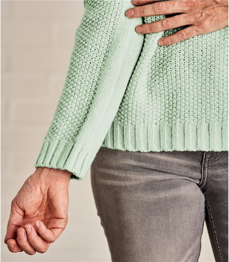 Cool Mint Womens Lambswool Moss Stitch Sweater WoolOvers US