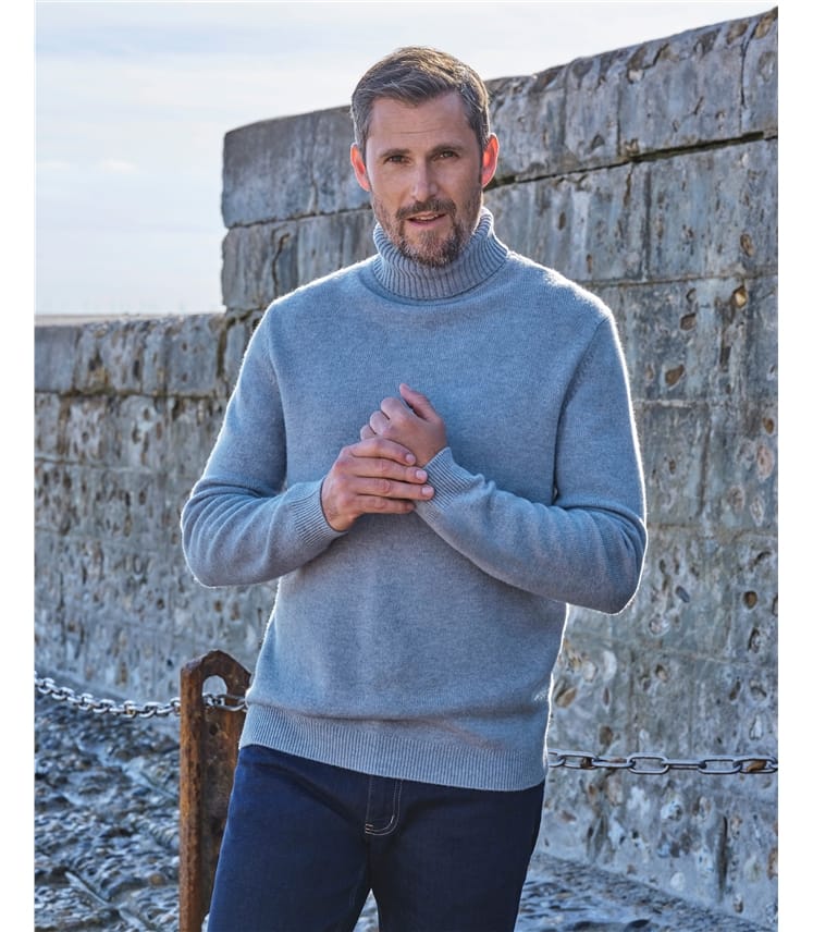 Mens Lambswool Polo Neck Jumper