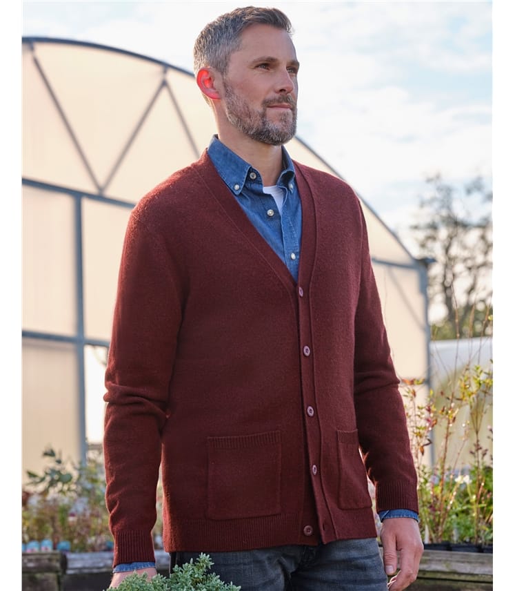 Mens Lambswool V Neck Cardigan