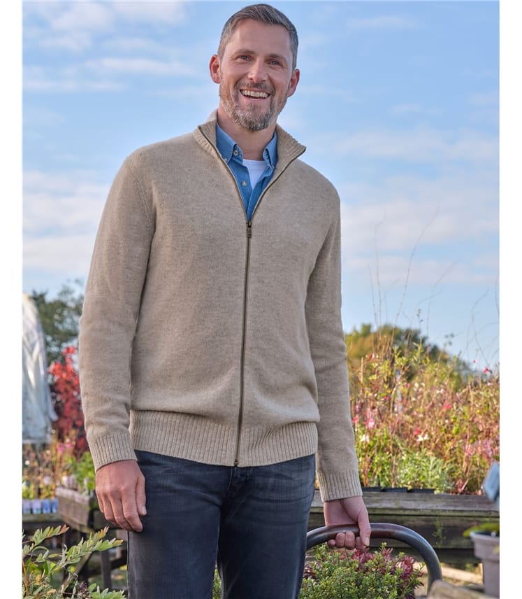 Mens Lambswool Lincoln Zipper Cardigan