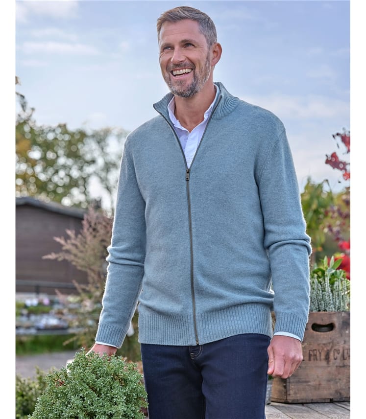 Mens Lambswool Lincoln Zipper Cardigan