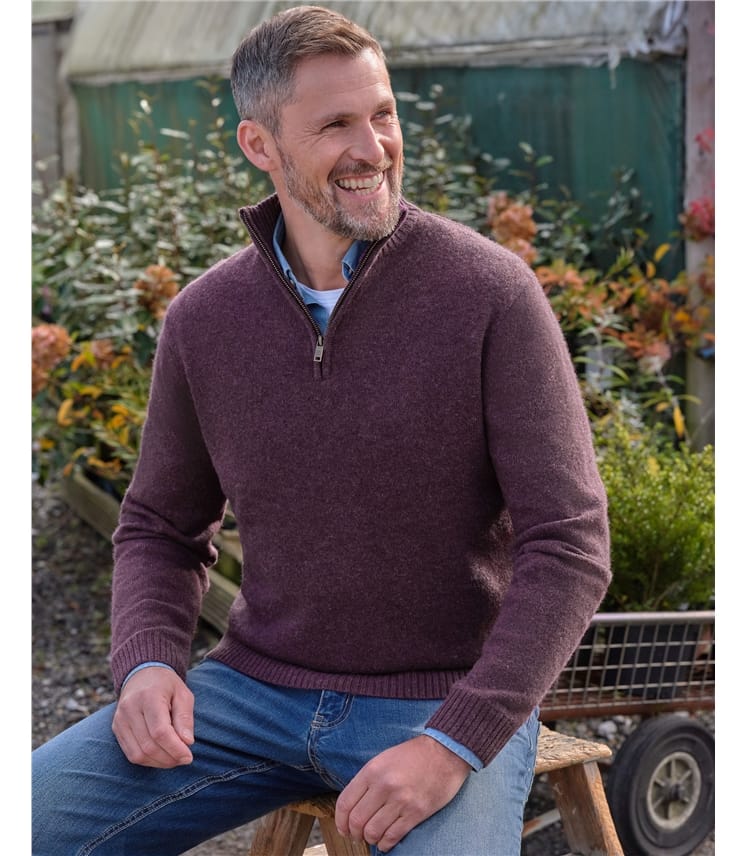 Mens Lambswool Zip Neck Jumper