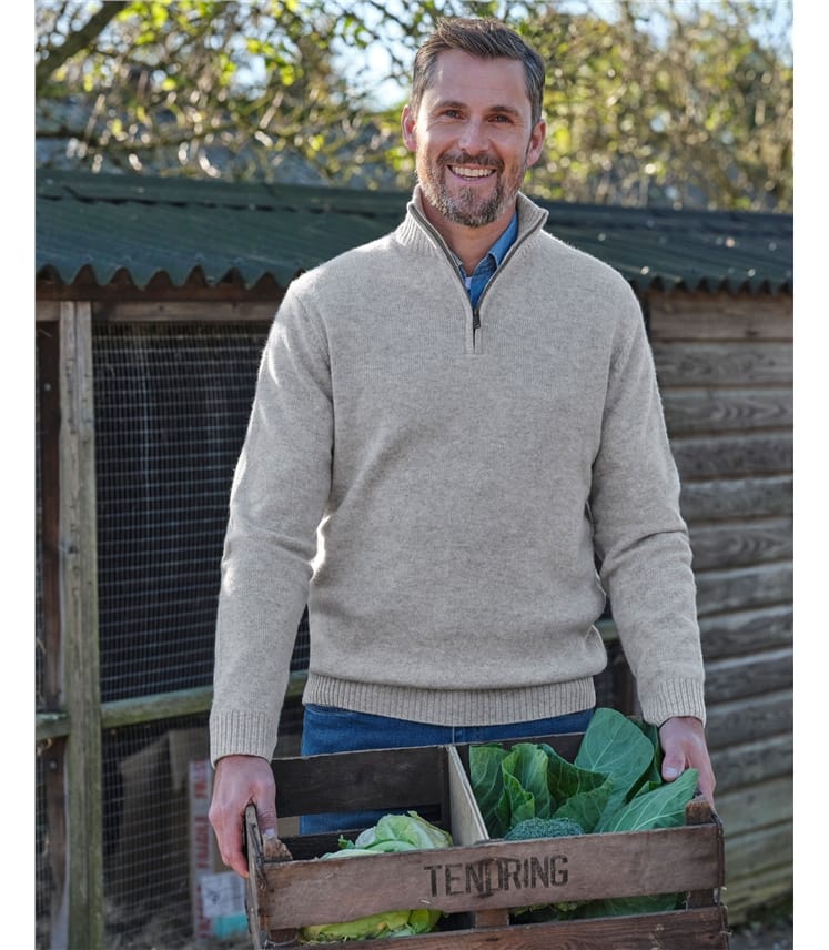 Mens Lambswool Zip Neck Jumper