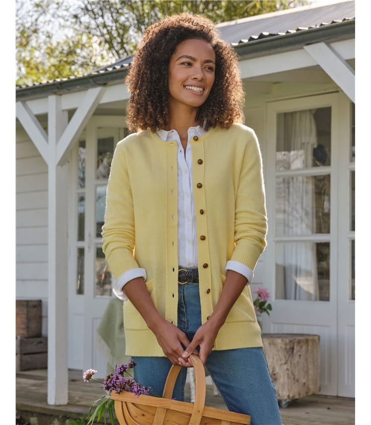 Strickjacke mit Rundhalsausschnitt aus Lammwolle für Damen