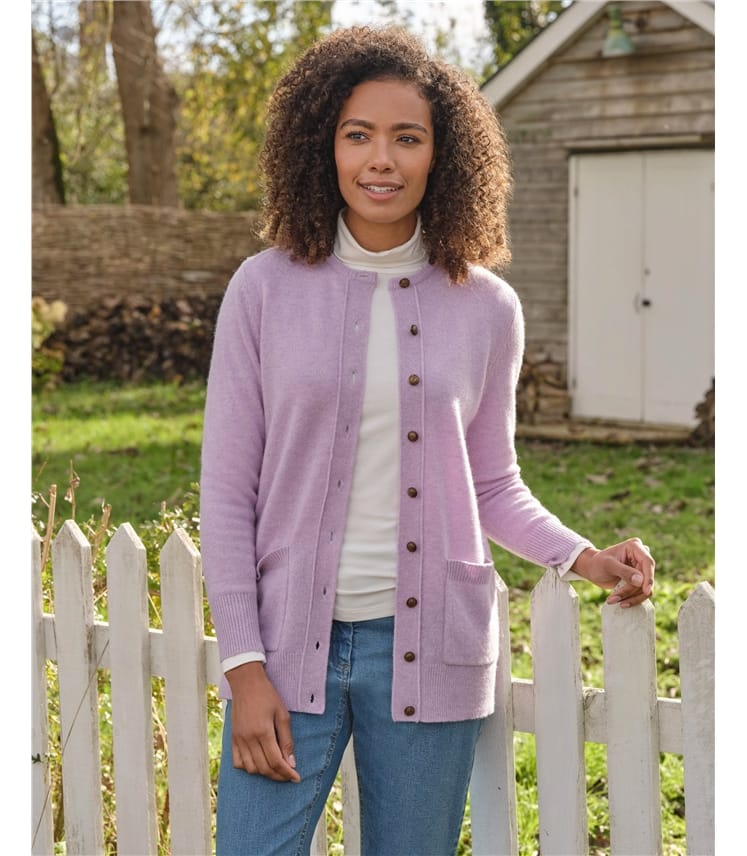 Pastel Purple Lambswool Ladies Crew Neck Cardigan WoolOvers AU
