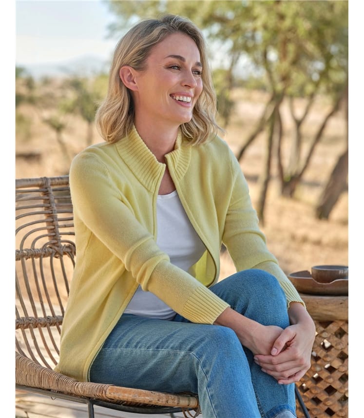 Strickjacke mit Reißverschluss aus Lammwolle für Damen