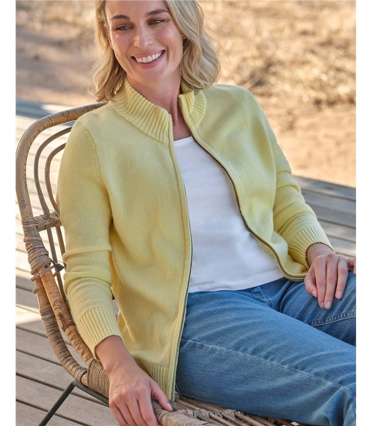 Strickjacke mit Reißverschluss aus Lammwolle für Damen