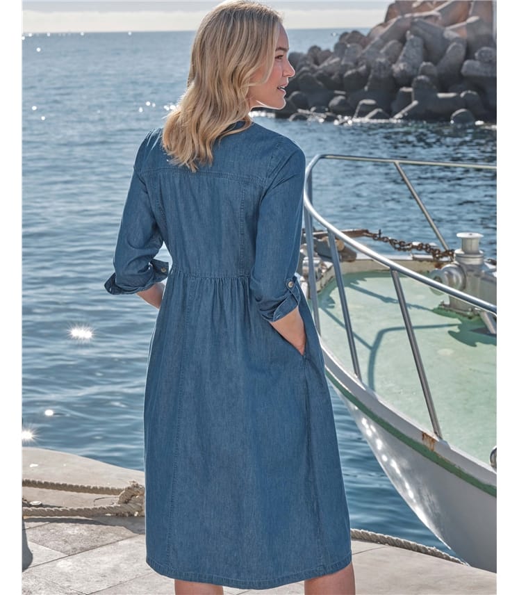Dark Denim | Button Through 3/4 Sleeve Denim Dress | WoolOvers AU