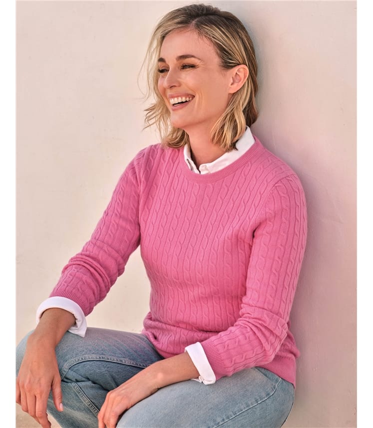 Cashmere Merino Cable Crew Neck Jumper