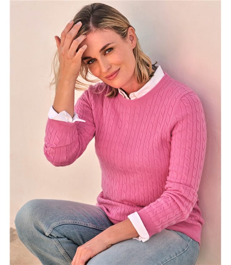 Cashmere Merino Cable Crew Neck Jumper