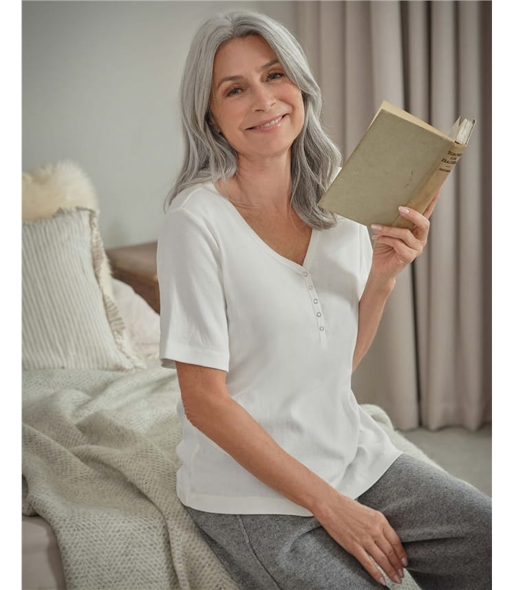 Short Sleeve Rib Henley Top