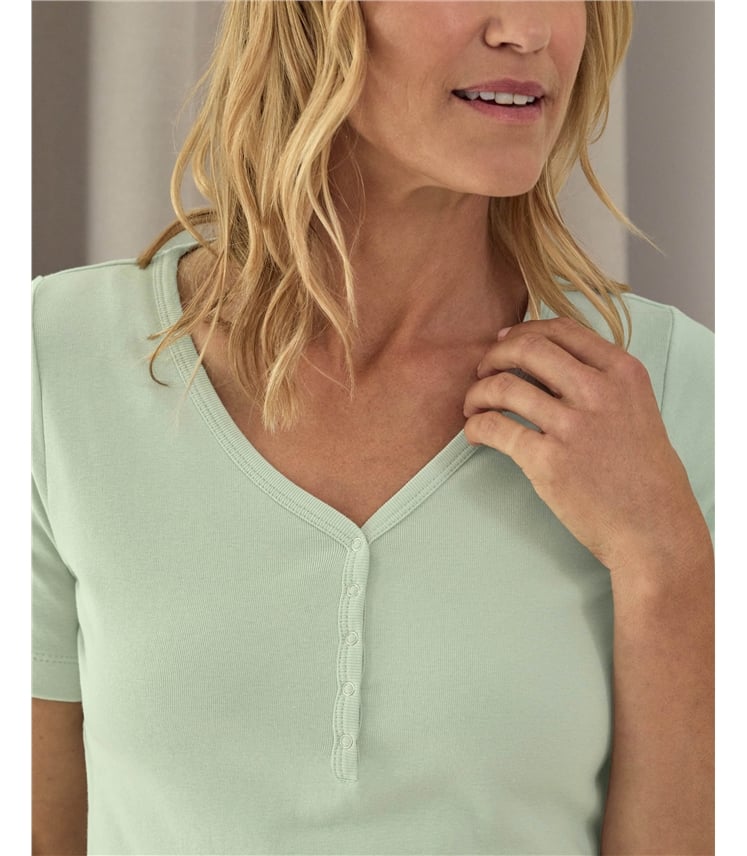 Short Sleeve Rib Henley Top
