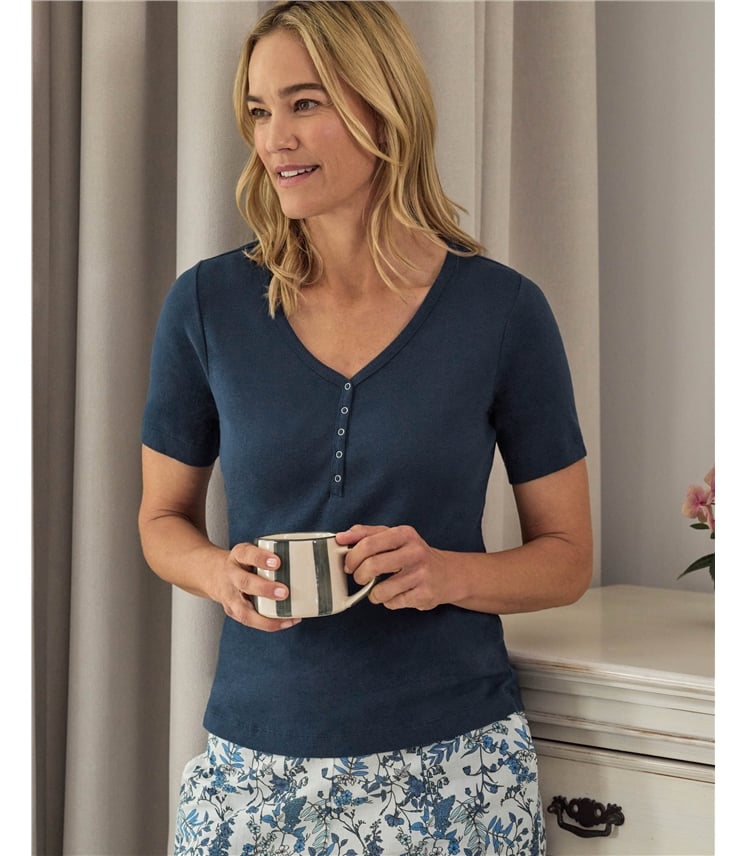 Short Sleeve Rib Henley Top