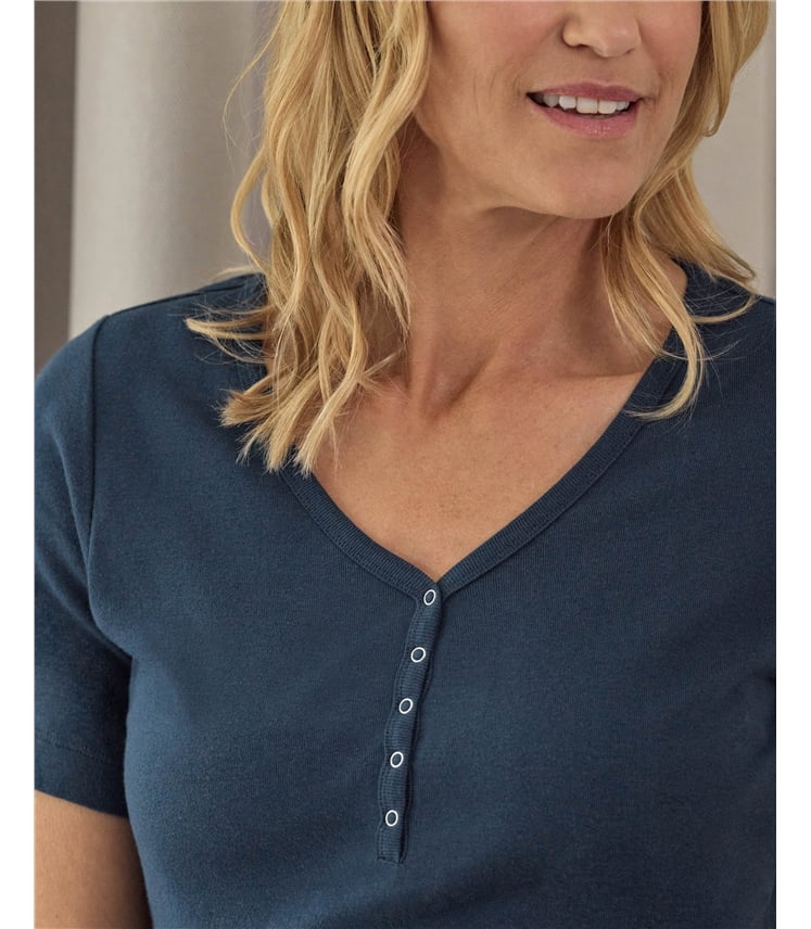 Short Sleeve Rib Henley Top