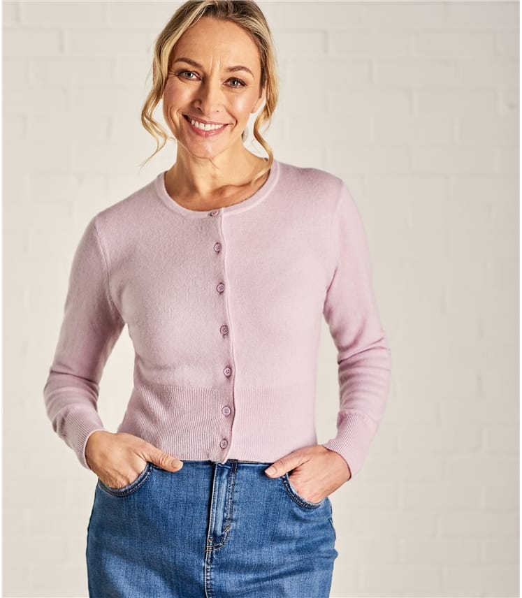 Heather | Womens Crew Neck Cropped Cardigan | WoolOvers UK