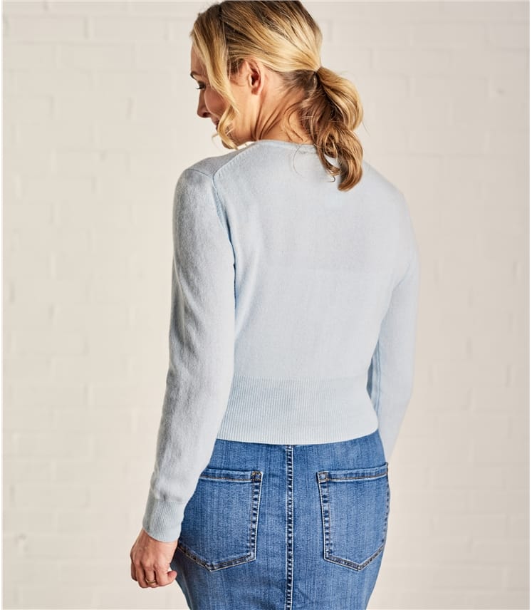 Soft Blue Womens Crew Neck Cropped Cardigan WoolOvers UK
