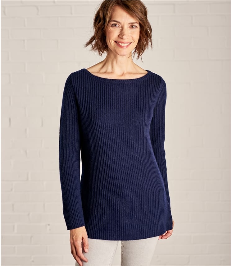 Navy Womens Boat Neck Relaxed Rib Jumper Woolovers Au
