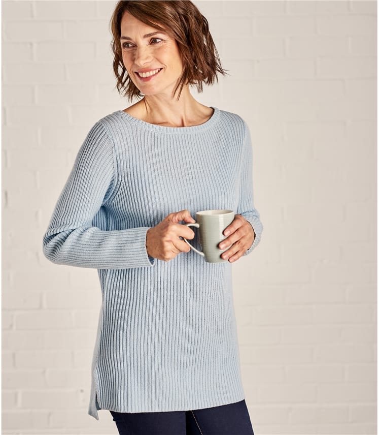 Soft Blue Womens Boat Neck Relaxed Rib Jumper WoolOvers AU