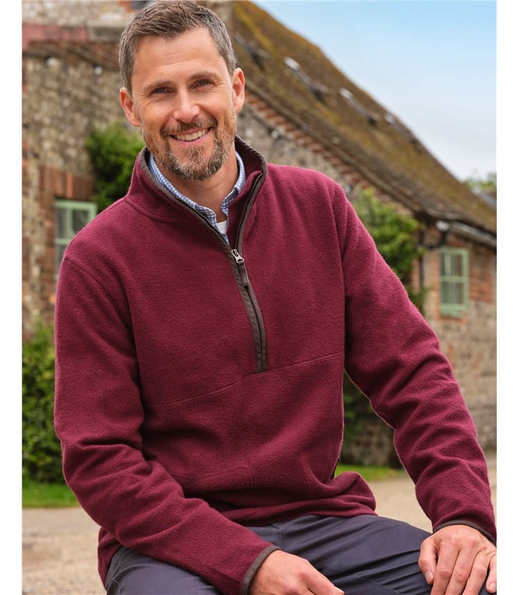 Claret Red Organic Cotton Half Zip Fleece WoolOvers UK