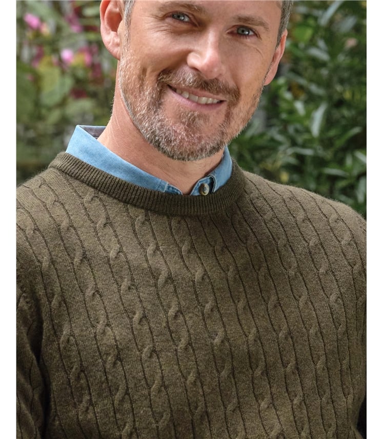 Pullover mit Rundhalsausschnitt und Zopfmuster aus Merinowolle und Kaschmir für Herren