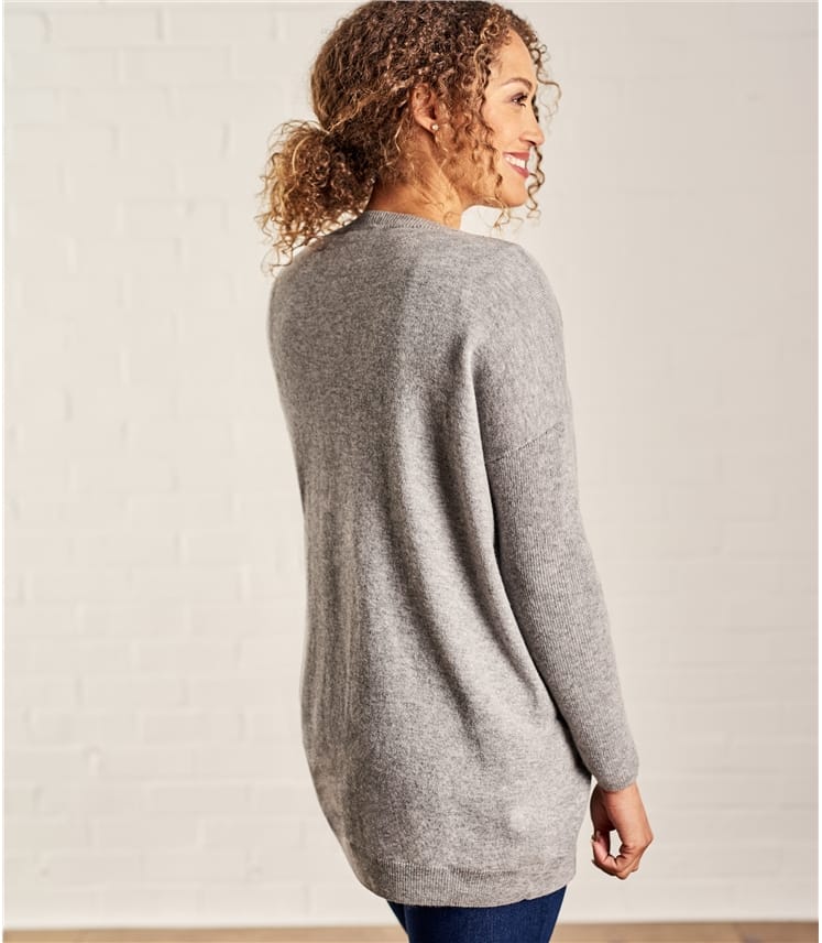 Grey Marl | Womens Cashmere Merino V Neck Ribbed Sleeve Cardigan ...