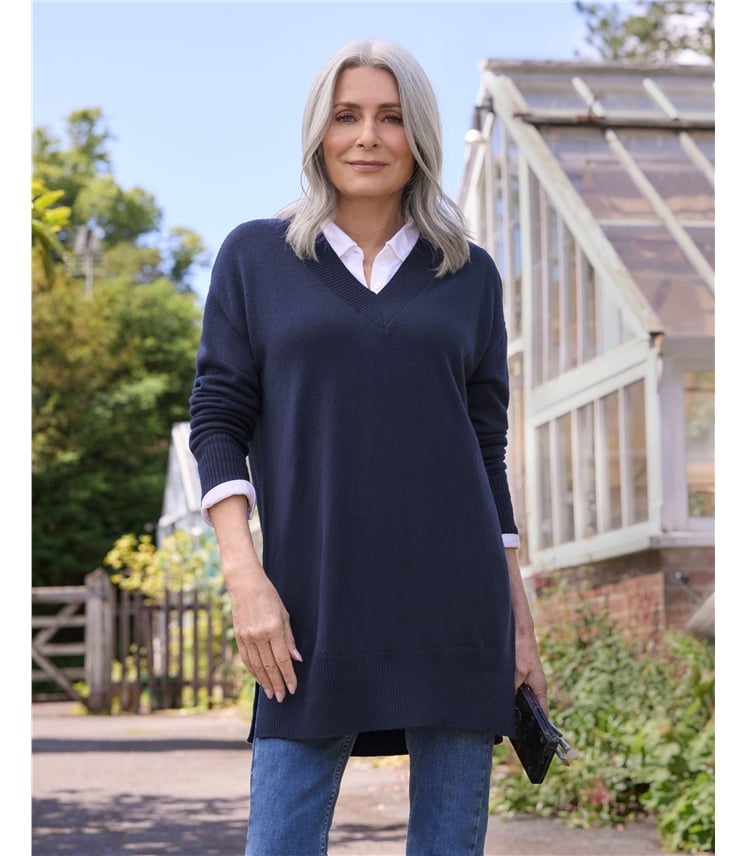 Cashmere Merino Deep V Neck Tunic