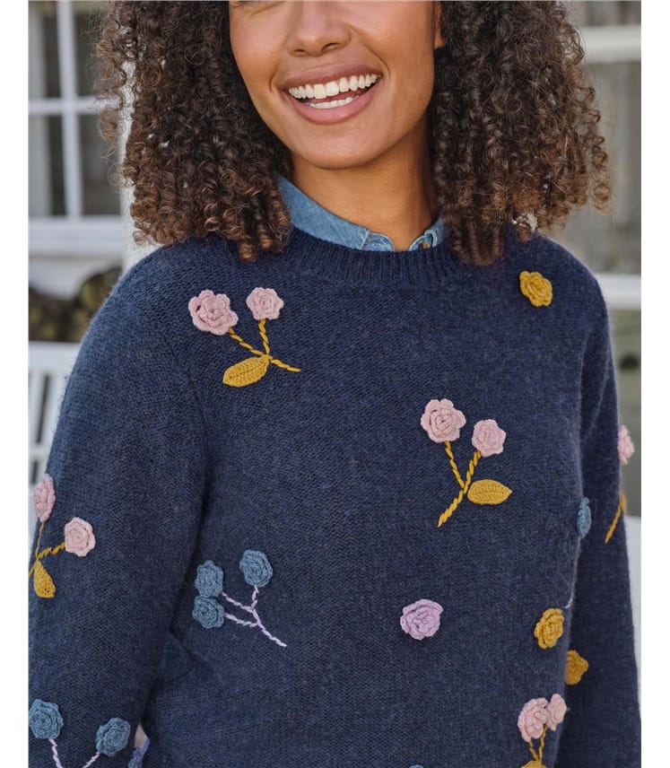 Embroidered Crochet Flower Jumper