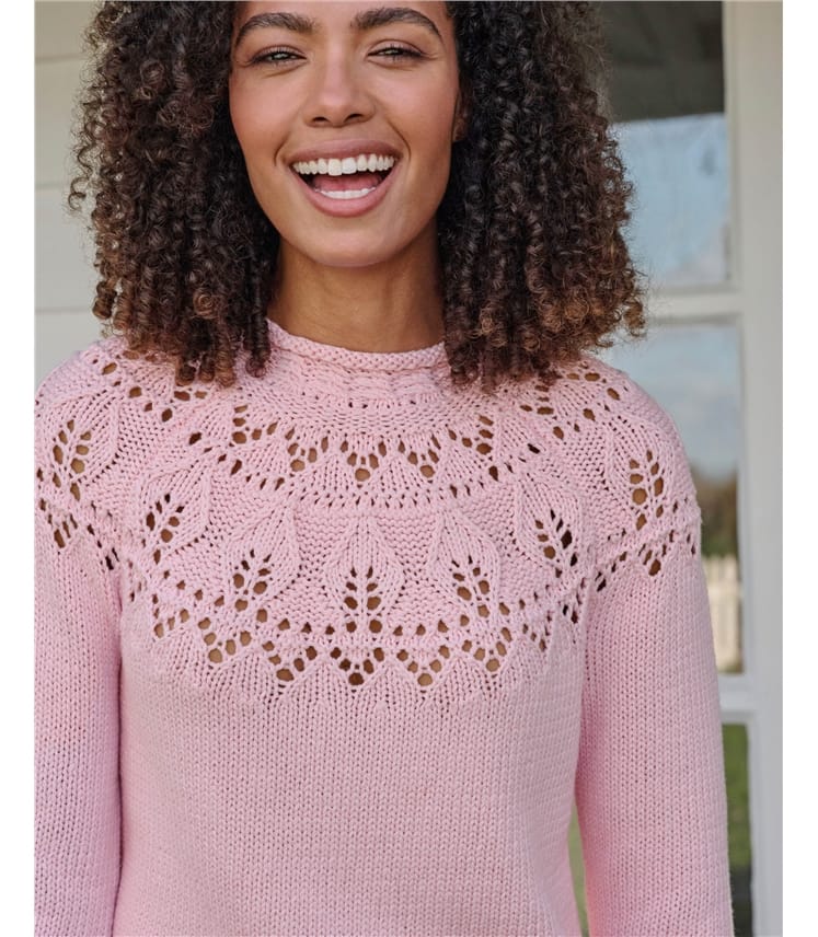 Pointelle Leaf Yoke Jumper