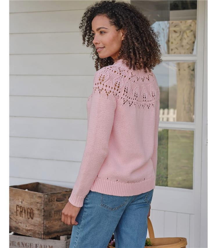 Pointelle Leaf Yoke Jumper