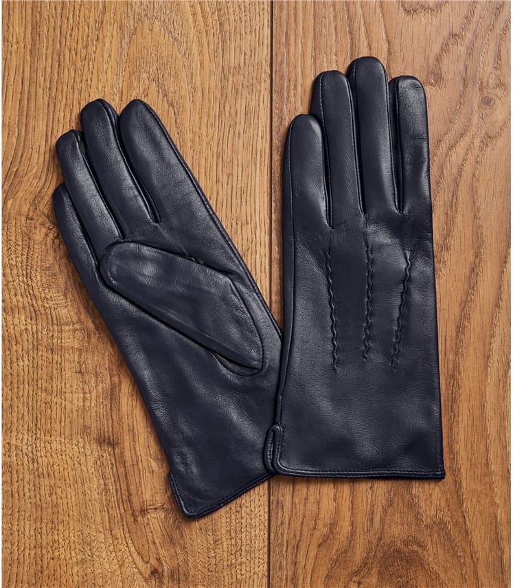 Navy | Womens Leather Glove | WoolOvers UK