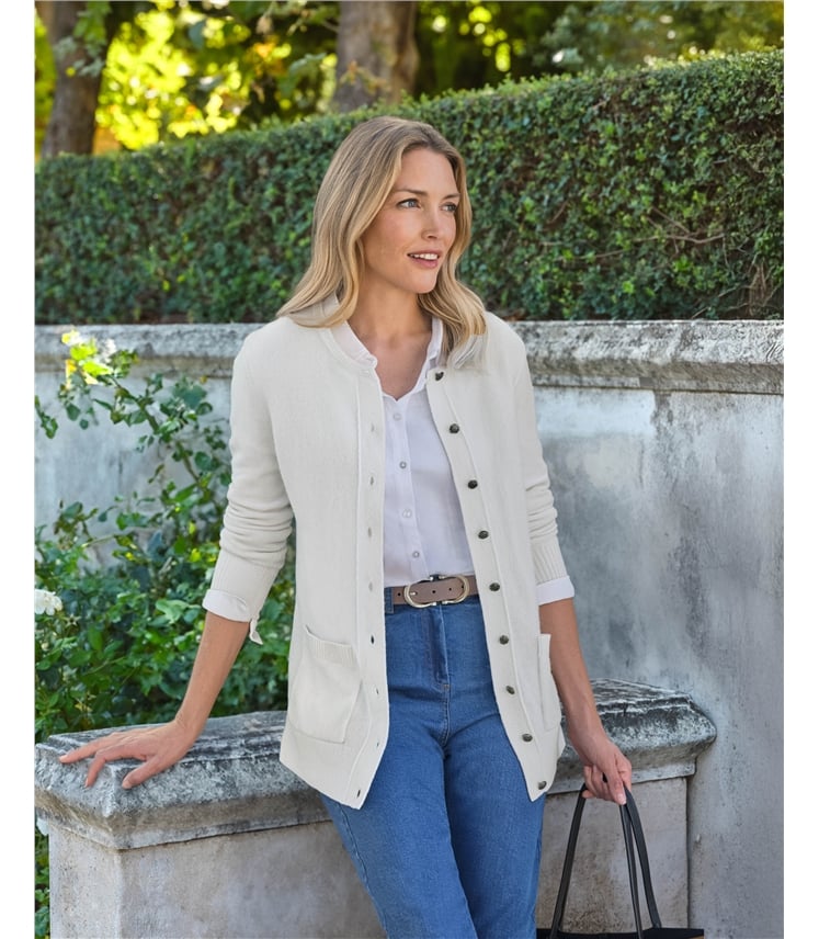 Lambswool Ladies Crew Neck Cardigan