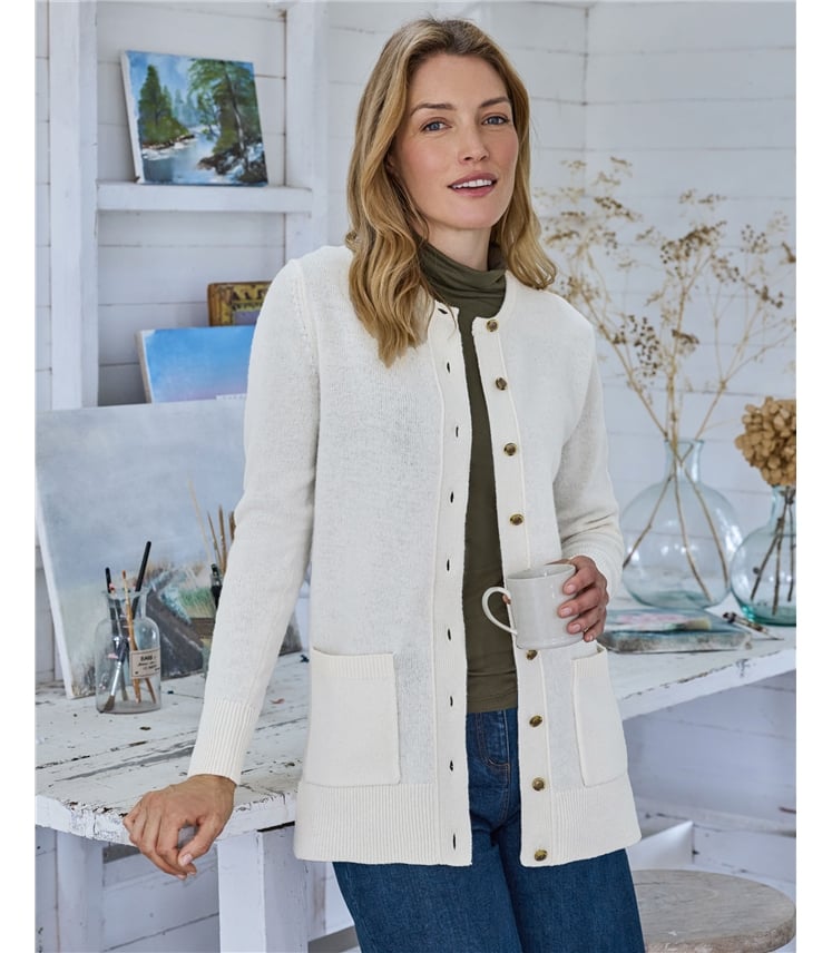 Strickjacke mit Rundhalsausschnitt aus Lammwolle für Damen